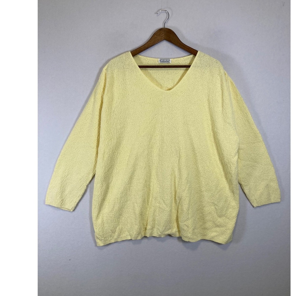 Grandmacore Gallagher Women 2XL Yellow Textured‎ V-Neck Relaxed Pullover Sweater